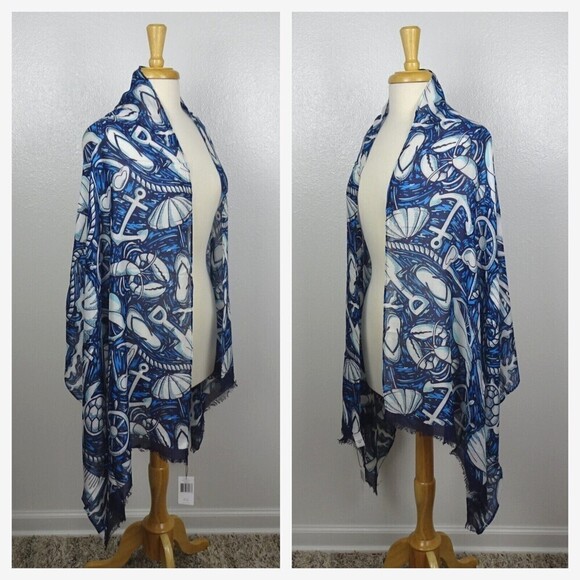 Vera Bradley SHORE ENOUGH Soft Fringe Scarf Wrap Coastal Tropical Sea Beach - Picture 3 of 11